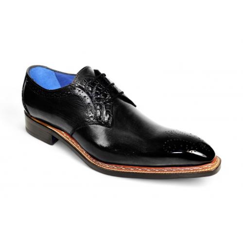 Fennix Italy "Tyler" Black Genuine Alligator / Italian Calfskin Leather Lace-Up Dress Shoes.